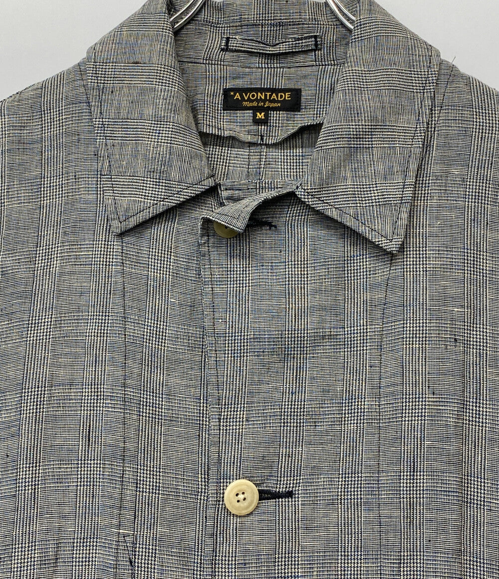 A vontade コート グレーチェック リネン メンズ SIZE M アボンタージ