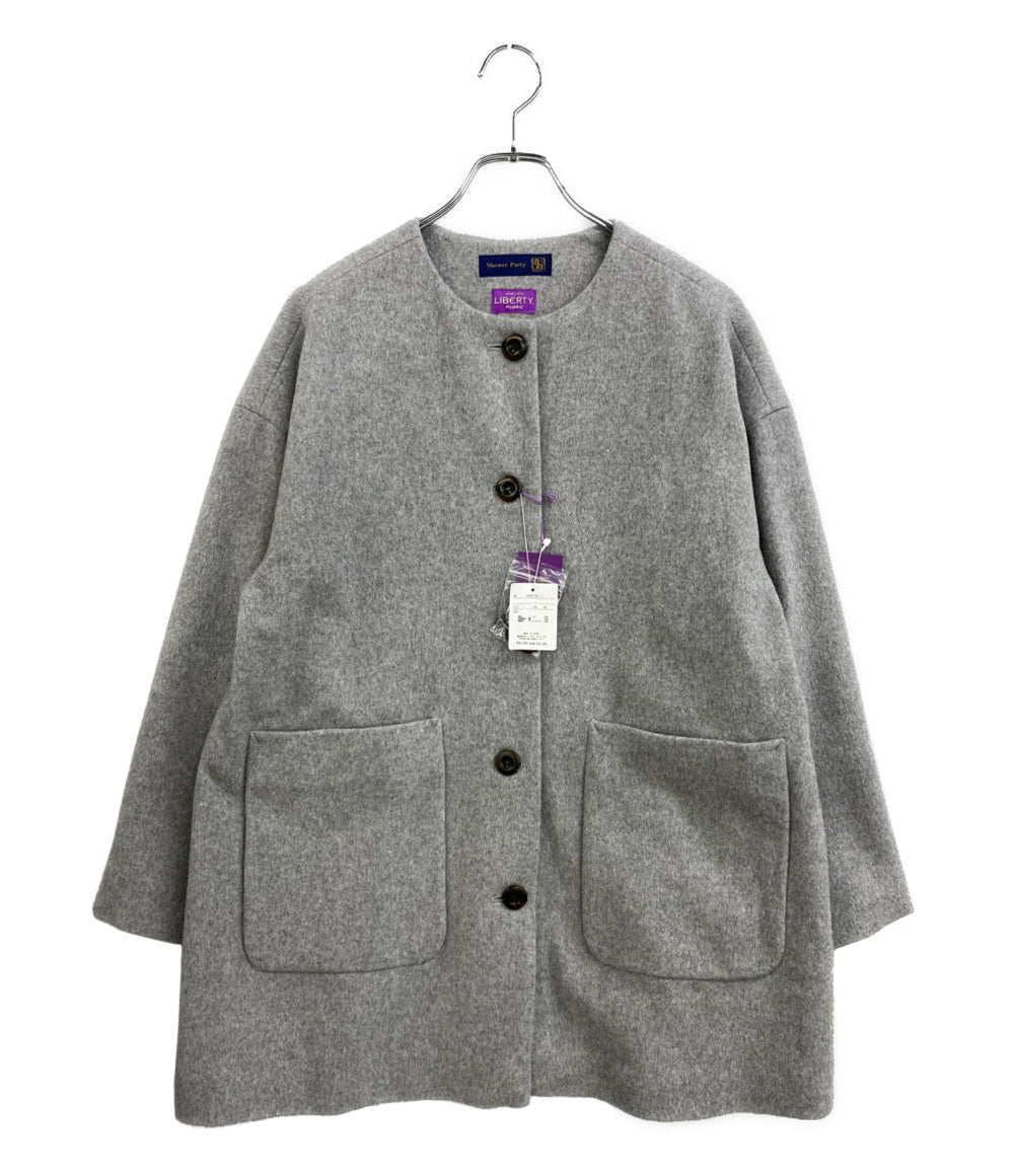 美品 Shower Party コート 裏リバティ ノーカラーコート グレー レディース SIZE 1 シャワーパーティー