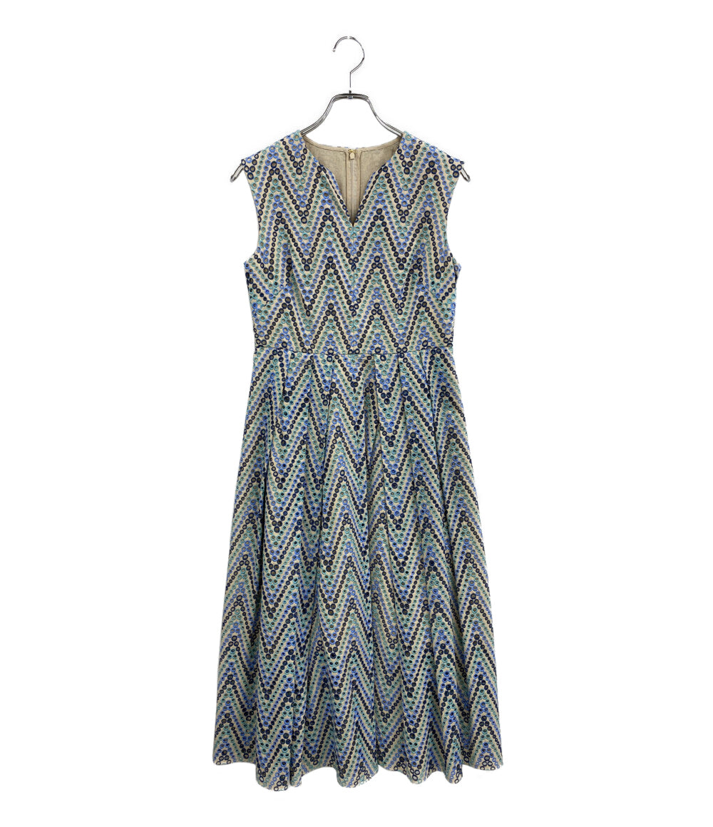 美品 ANAYI ノースリーブワンピース グラデーションシシュウキーホールワンピース 102217-14-230-61-380 レディース SIZE 38 アナイ