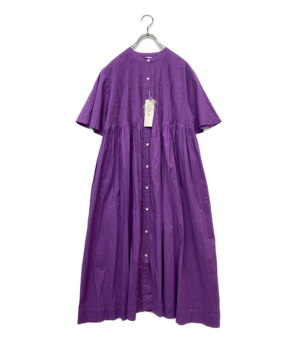 美品 PONT DE CHALONS ハンドピンタックスタンドカラー 半袖ワンピース パープル 22631428 レディース SIZE FREE ポンデシャロン