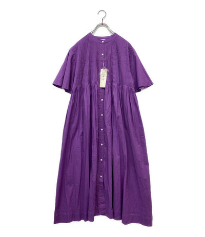 美品 PONT DE CHALONS ハンドピンタックスタンドカラー 半袖ワンピース パープル 22631428 レディース SIZE FREE ポンデシャロン