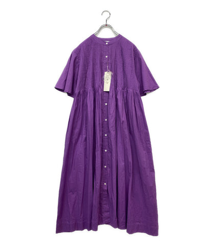 美品 PONT DE CHALONS ハンドピンタックスタンドカラー 半袖ワンピース パープル 22631428 レディース SIZE FREE ポンデシャロン