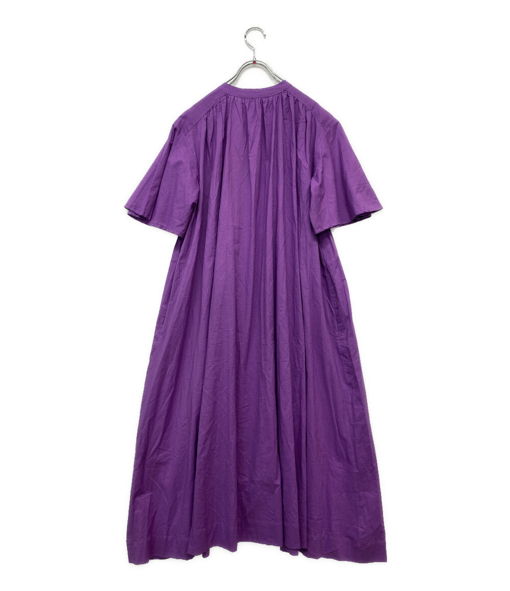 美品 PONT DE CHALONS ハンドピンタックスタンドカラー 半袖ワンピース パープル 22631428 レディース SIZE FREE ポンデシャロン
