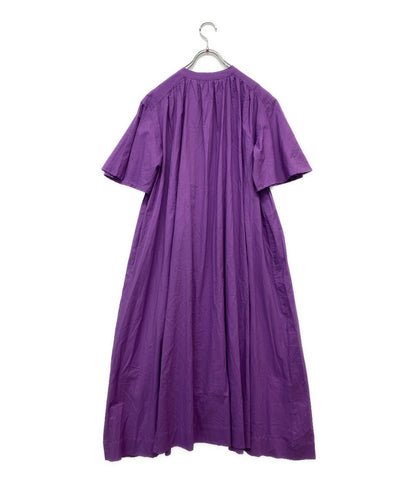 美品 PONT DE CHALONS ハンドピンタックスタンドカラー 半袖ワンピース パープル 22631428 レディース SIZE FREE ポンデシャロン