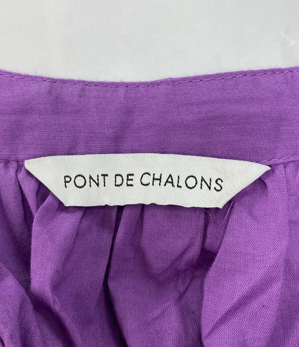 美品 PONT DE CHALONS ハンドピンタックスタンドカラー 半袖ワンピース パープル 22631428 レディース SIZE FREE ポンデシャロン