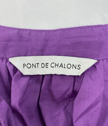 美品 PONT DE CHALONS ハンドピンタックスタンドカラー 半袖ワンピース パープル 22631428 レディース SIZE FREE ポンデシャロン