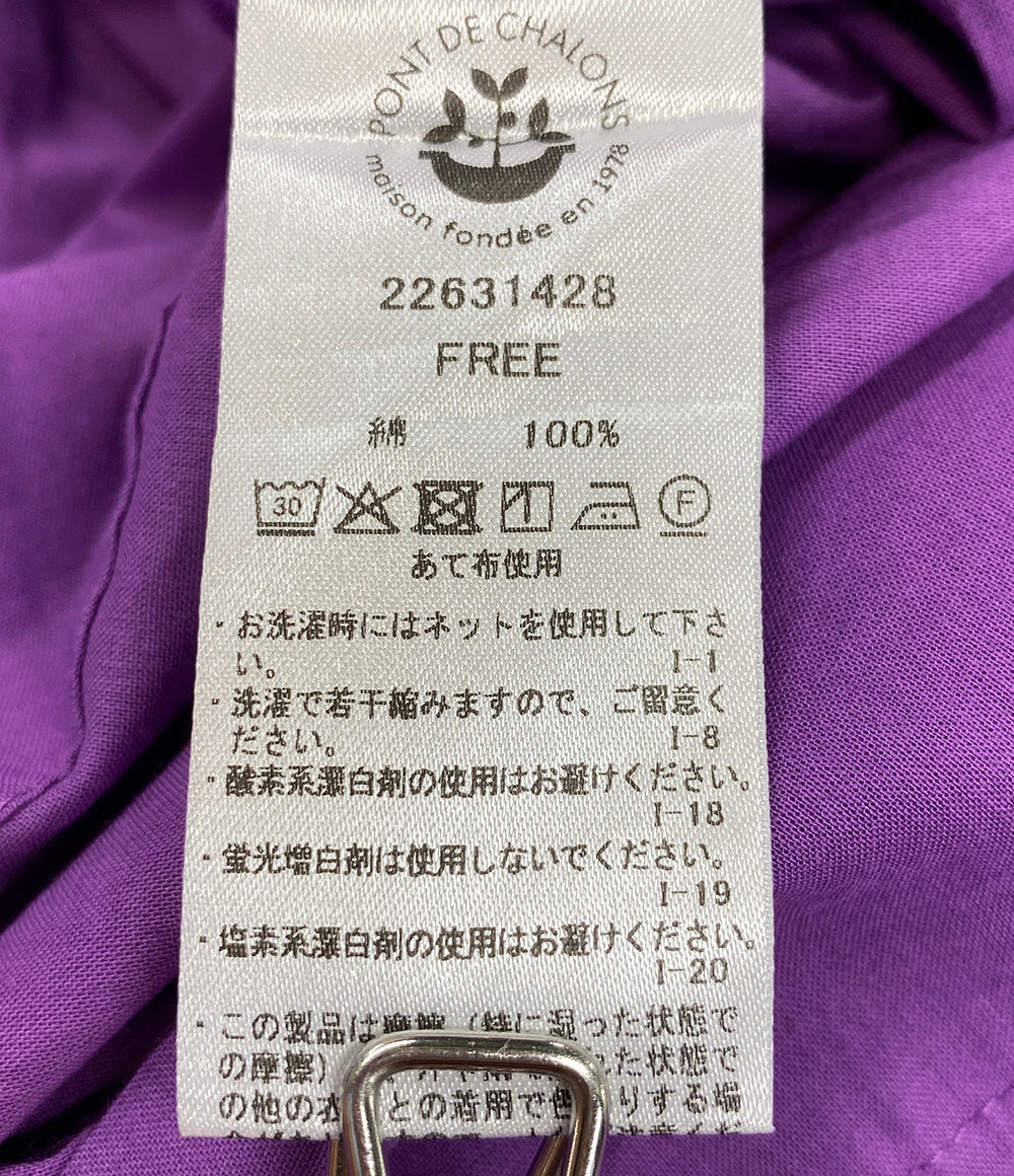 美品 PONT DE CHALONS ハンドピンタックスタンドカラー 半袖ワンピース パープル 22631428 レディース SIZE FREE ポンデシャロン