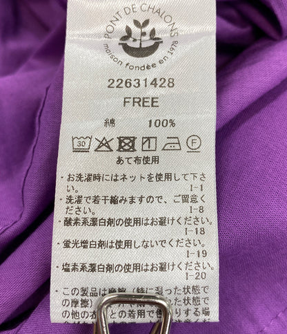 美品 PONT DE CHALONS ハンドピンタックスタンドカラー 半袖ワンピース パープル 22631428 レディース SIZE FREE ポンデシャロン