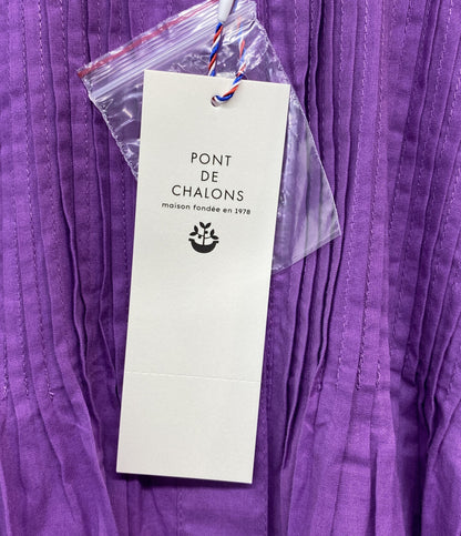 美品 PONT DE CHALONS ハンドピンタックスタンドカラー 半袖ワンピース パープル 22631428 レディース SIZE FREE ポンデシャロン