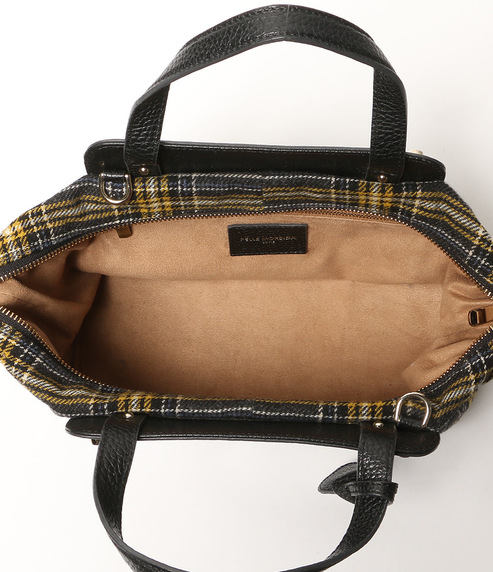 PELLE MORBIDA ハンドバッグ 2WAY 手さげバッグ ブラック×グレーチェック レディース ペッレモルビダ