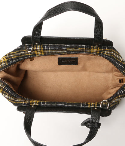 PELLE MORBIDA ハンドバッグ 2WAY 手さげバッグ ブラック×グレーチェック レディース ペッレモルビダ