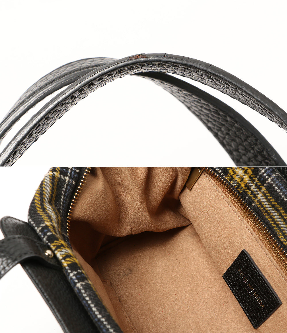 PELLE MORBIDA ハンドバッグ 2WAY 手さげバッグ ブラック×グレーチェック レディース ペッレモルビダ