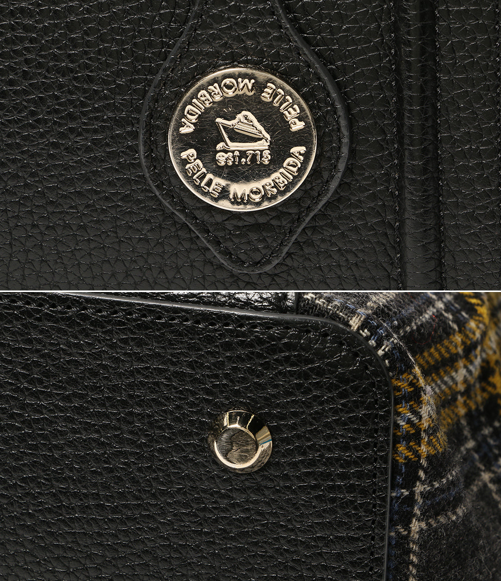 PELLE MORBIDA ハンドバッグ 2WAY 手さげバッグ ブラック×グレーチェック レディース ペッレモルビダ