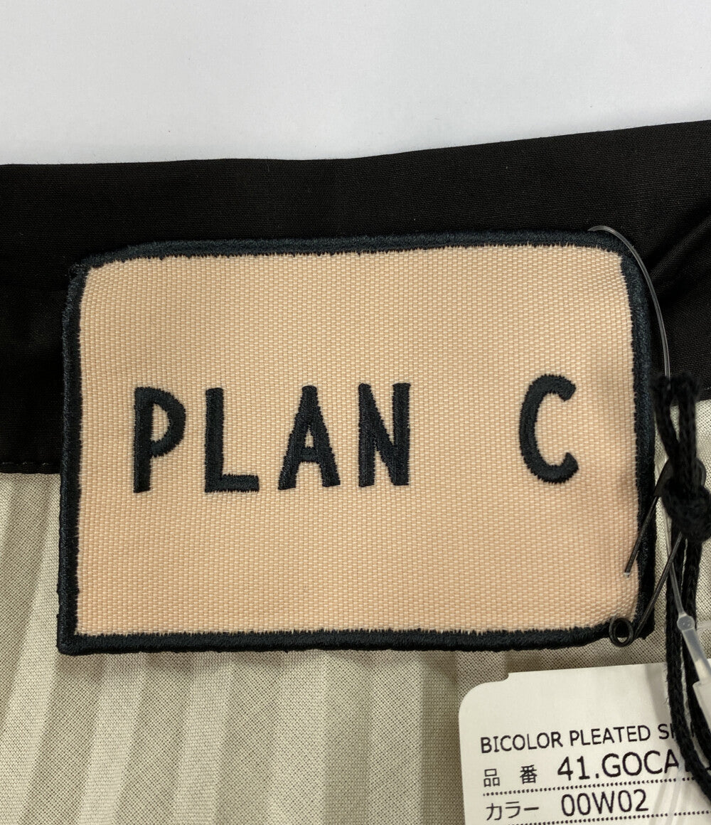 美品 PLAN C プリーツスカート ブラウン×ホワイト 41.GOCAB10HEZTP105 レディース SIZE 40 プラン シー