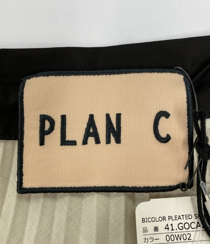 美品 PLAN C プリーツスカート ブラウン×ホワイト 41.GOCAB10HEZTP105 レディース SIZE 40 プラン シー