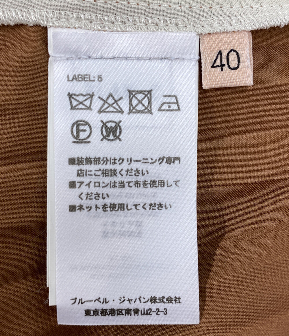美品 PLAN C プリーツスカート ブラウン×ホワイト 41.GOCAB10HEZTP105 レディース SIZE 40 プラン シー