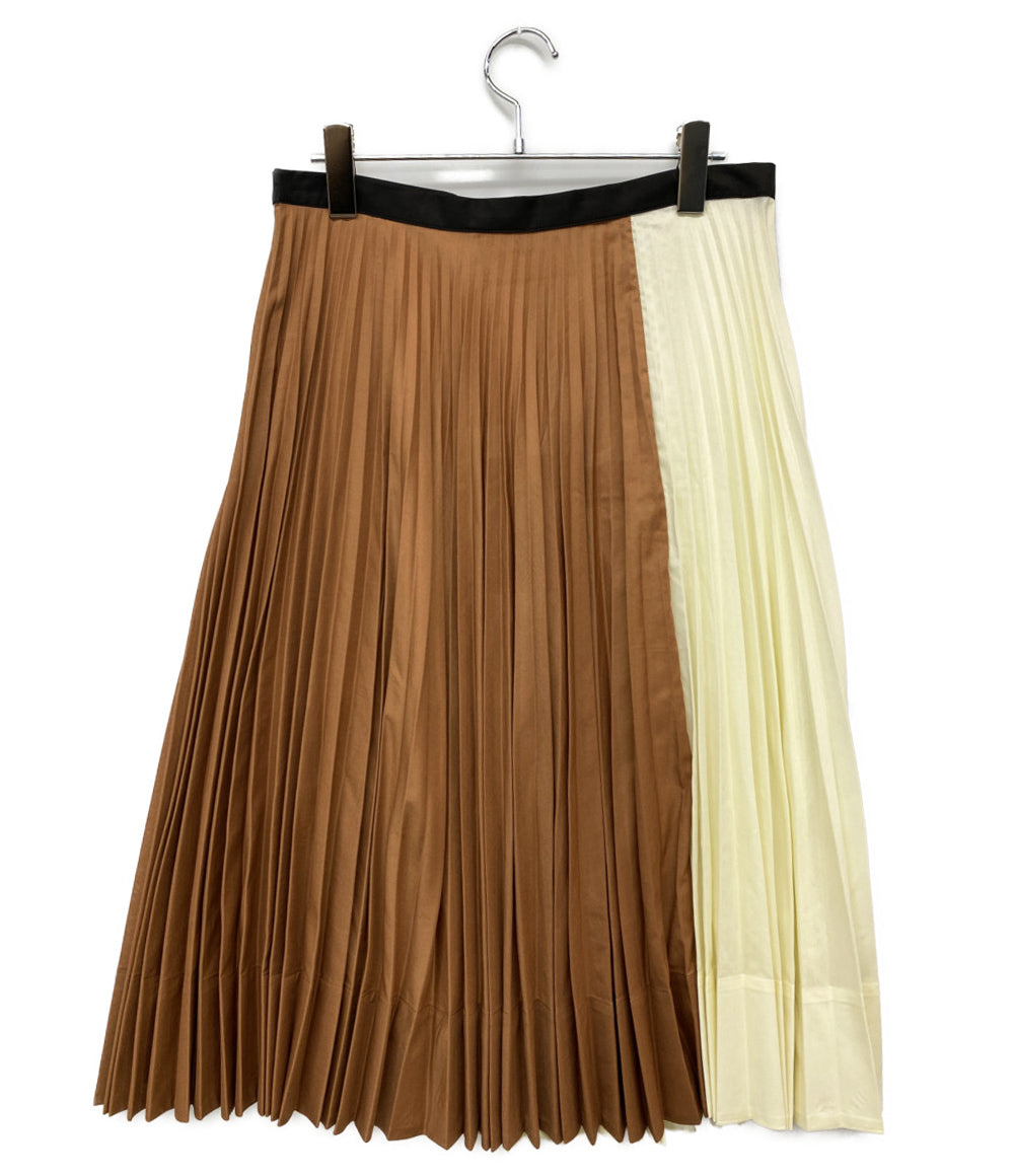 美品 PLAN C プリーツスカート ブラウン×ホワイト 41.GOCAB10HEZTP105 レディース SIZE 38 プラン シー