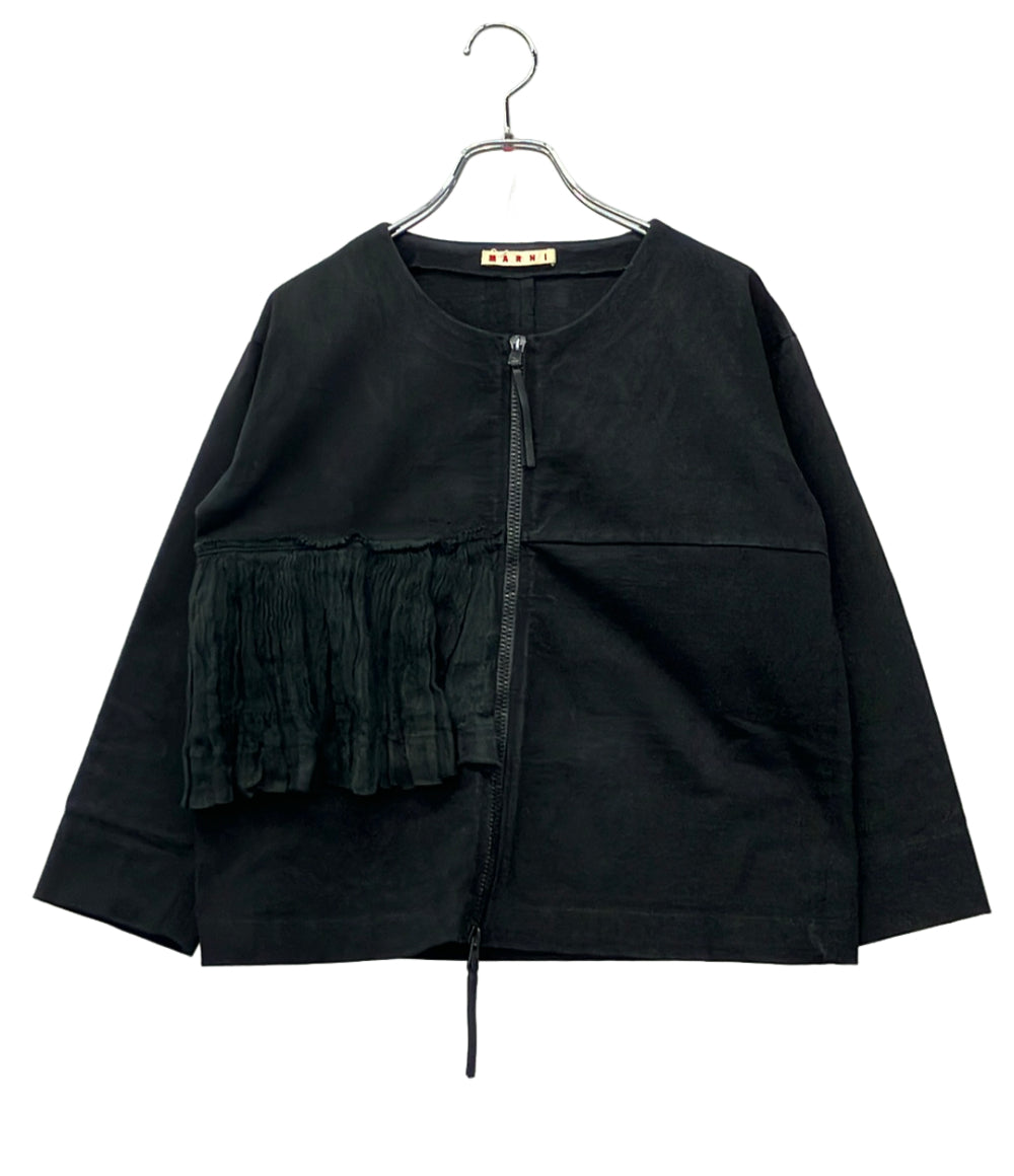 MARNI ノーカラー黒ジャケット リボン付き MARNI ノーカラージャケット 長袖 レイヤード風インナー