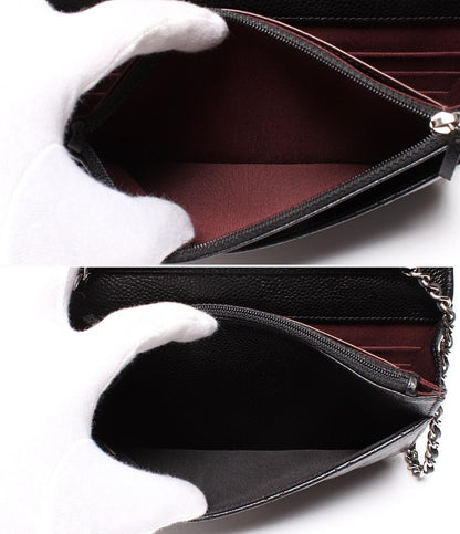 美品 シャネル チェーンショルダーウォレット シルバー金具 キャビアスキン マトラッセ レディース CHANEL