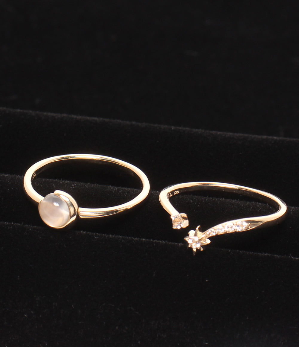 美品 STAR JEWELRY リング 指輪 K10 ムーンストーン ムーンモチーフ ホワイトトパーズ スターモチーフ 2点セット レディース SIZE 13号