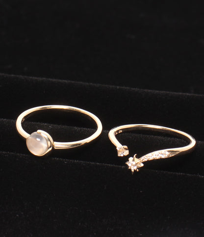 美品 STAR JEWELRY リング 指輪 K10 ムーンストーン ムーンモチーフ ホワイトトパーズ スターモチーフ 2点セット レディース SIZE 13号
