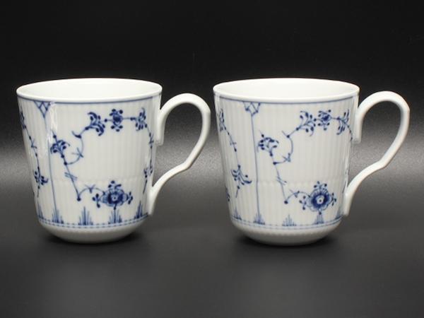 美品 ロイヤルコペンハーゲン マグカップ 2点セット ペア ブルーフルーテッド プレイン Royal Copenhagen