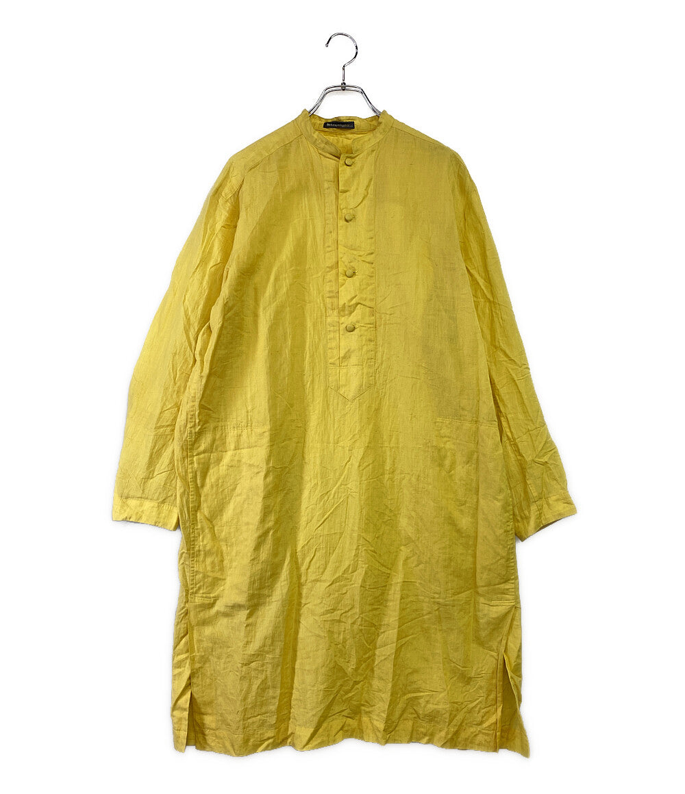 ISSEY MIYAKE MEN 長袖ロングシャツ 筆タグ スタンドカラー イエロー 80s メンズ SIZE M イッセイミヤケ メン