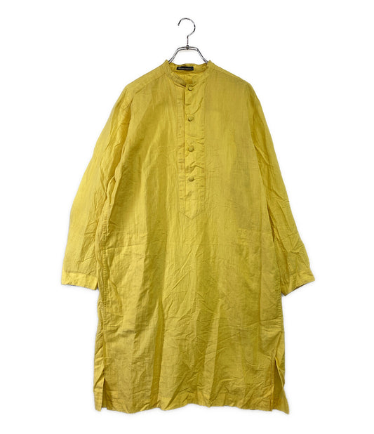 ISSEY MIYAKE MEN 長袖ロングシャツ 筆タグ スタンドカラー イエロー 80s メンズ SIZE M イッセイミヤケ メン