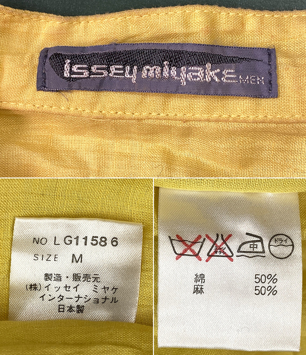 ISSEY MIYAKE MEN 長袖ロングシャツ 筆タグ スタンドカラー イエロー 80s メンズ SIZE M イッセイミヤケ メン
