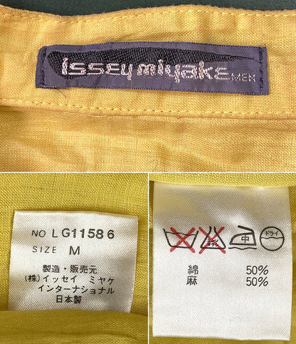 ISSEY MIYAKE MEN 長袖ロングシャツ 筆タグ スタンドカラー イエロー 80s メンズ SIZE M イッセイミヤケ メン
