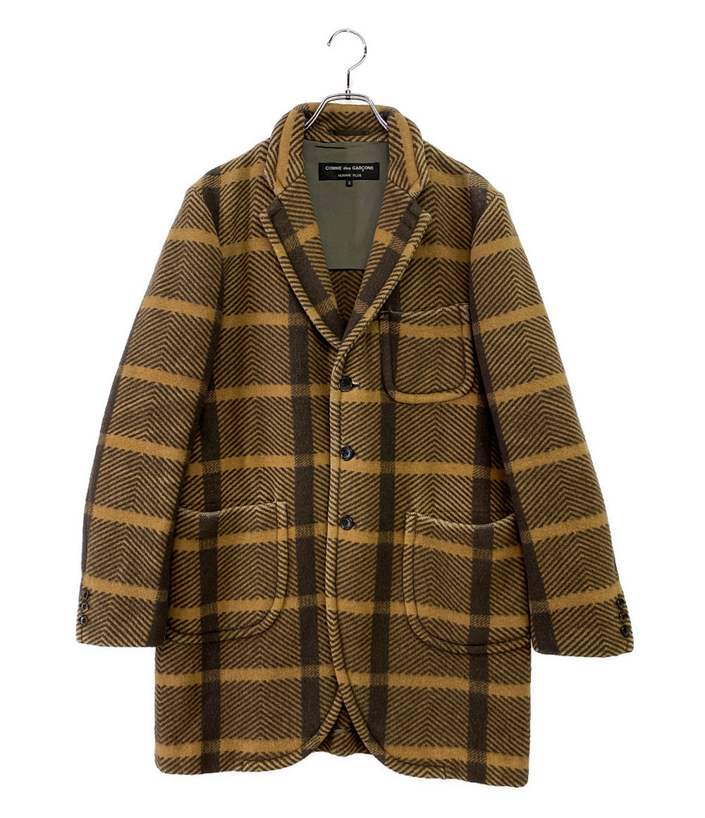 COMME des GARCONS HOMME PLUS ウールチェックコート キャメル PL-J092