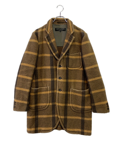 COMME des GARCONS HOMME PLUS ウールチェックコート キャメル PL-J092 メンズ SIZE S コムデギャルソンオムプリュス