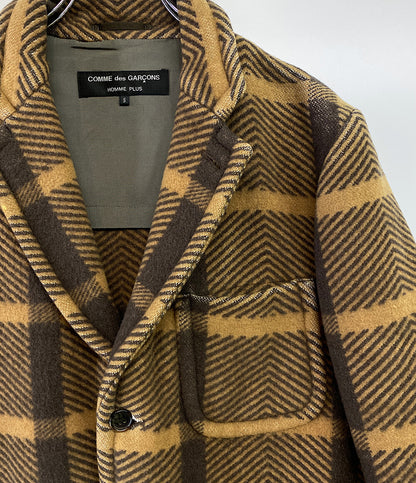 COMME des GARCONS HOMME PLUS ウールチェックコート キャメル PL-J092 メンズ SIZE S コムデギャルソンオムプリュス
