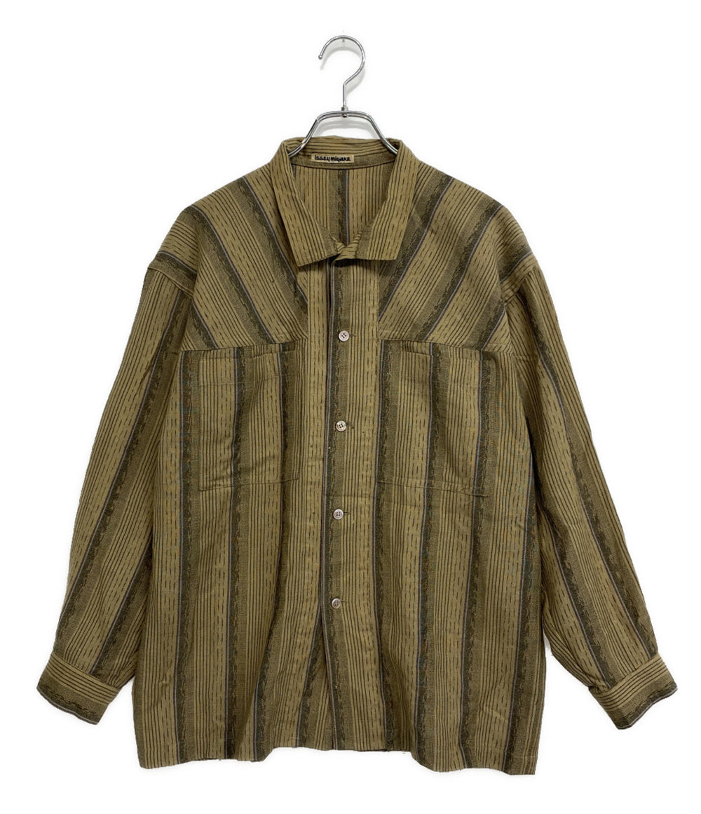 ISSEY MIYAKE 長袖シャツ 初期タグ ストライプ ブラウン系 70s メンズ SIZE S イッセイミヤケ