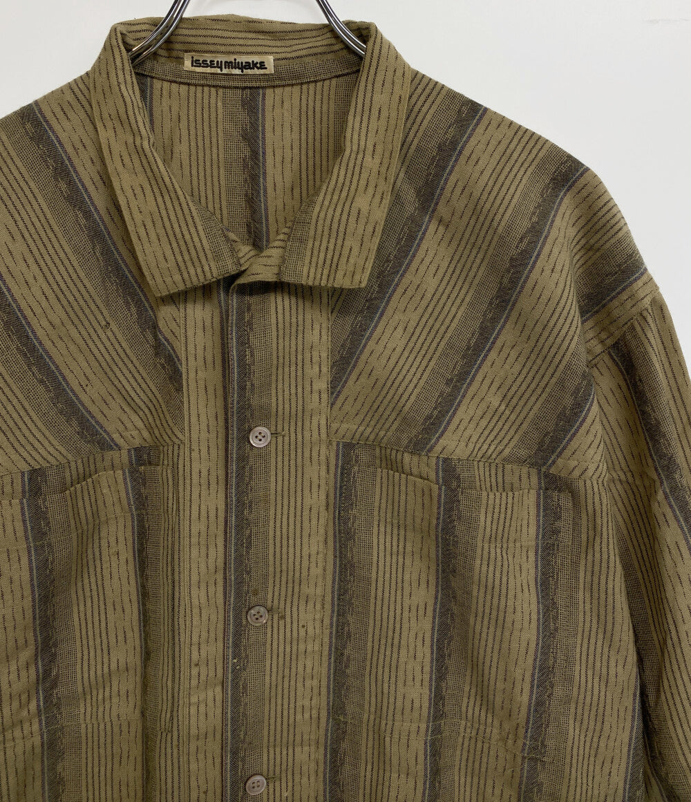 ISSEY MIYAKE 長袖シャツ 初期タグ ストライプ ブラウン系 70s メンズ SIZE S イッセイミヤケ