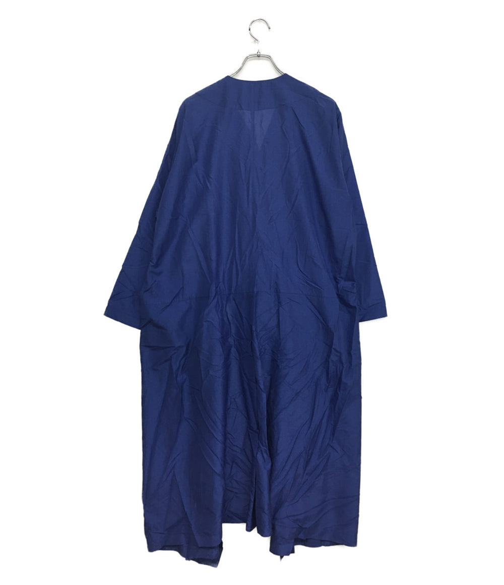 イッセイミヤケ ノーカラーナイロンコート 筆タグ ブルー 80s ES27165 メンズ SIZE 9 ISSEY MIYAKE