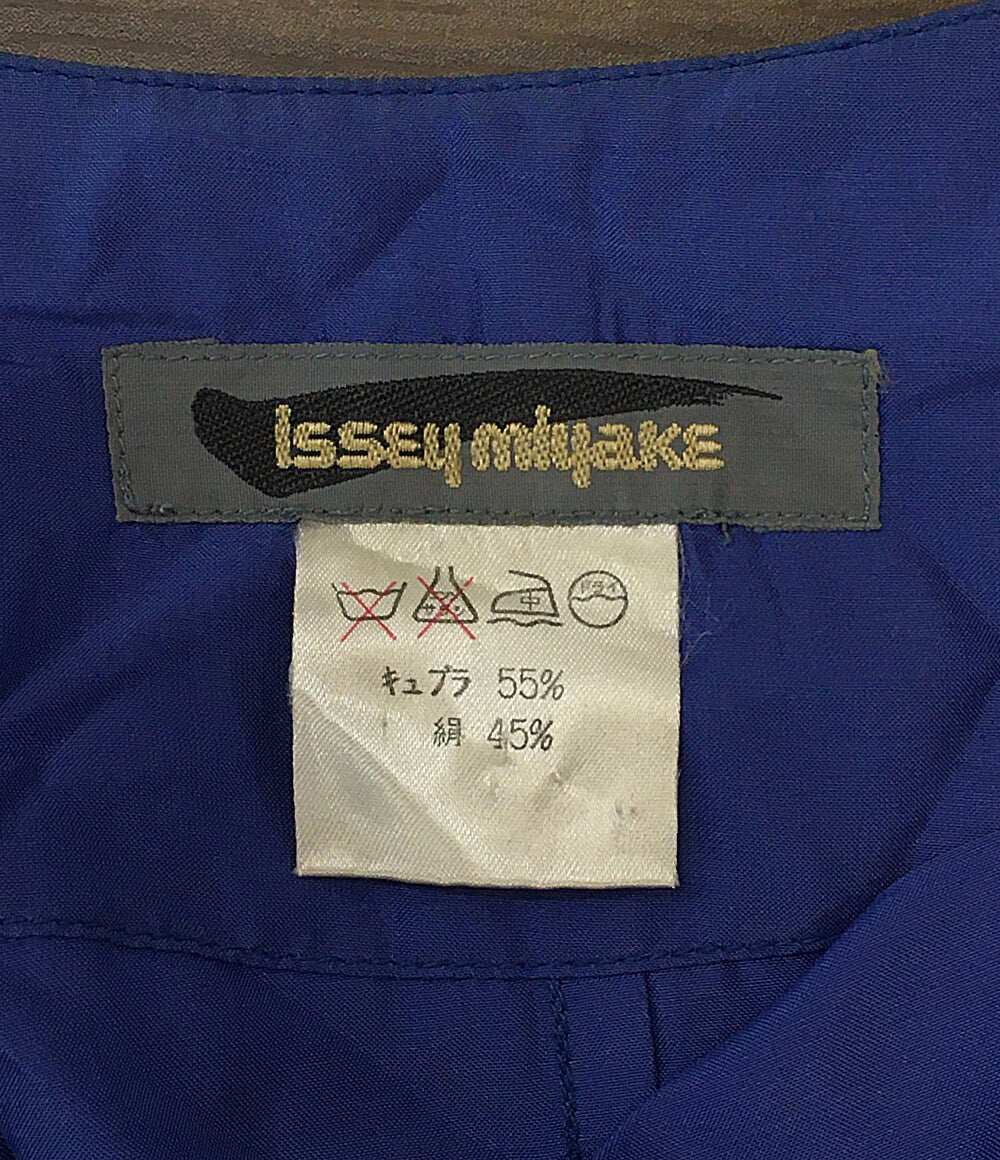 イッセイミヤケ ノーカラーナイロンコート 筆タグ ブルー 80s ES27165 メンズ SIZE 9 ISSEY MIYAKE