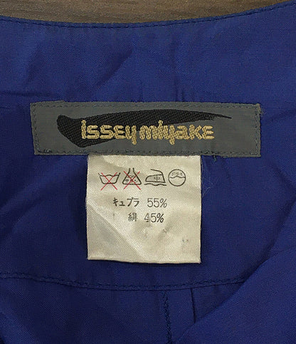 イッセイミヤケ ノーカラーナイロンコート 筆タグ ブルー 80s ES27165 メンズ SIZE 9 ISSEY MIYAKE