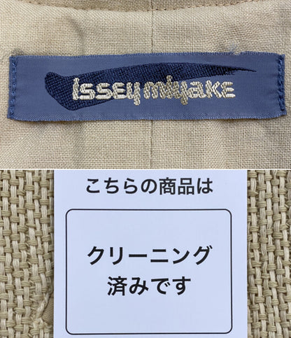 ISSEY MIYAKE 80s 筆タグ 変形ノーカラージャケット クリーム レディース SIZE 9 イッセイミヤケ