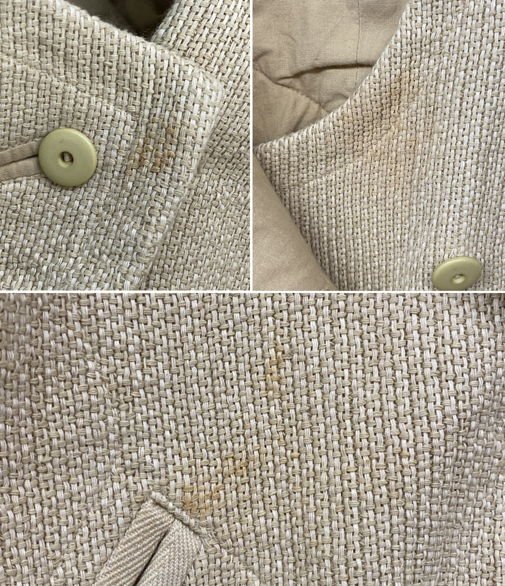 ISSEY MIYAKE 80s 筆タグ 変形ノーカラージャケット クリーム レディース SIZE 9 イッセイミヤケ