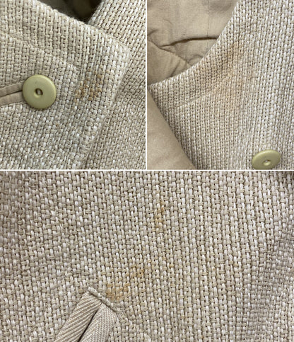 ISSEY MIYAKE 80s 筆タグ 変形ノーカラージャケット クリーム レディース SIZE 9 イッセイミヤケ