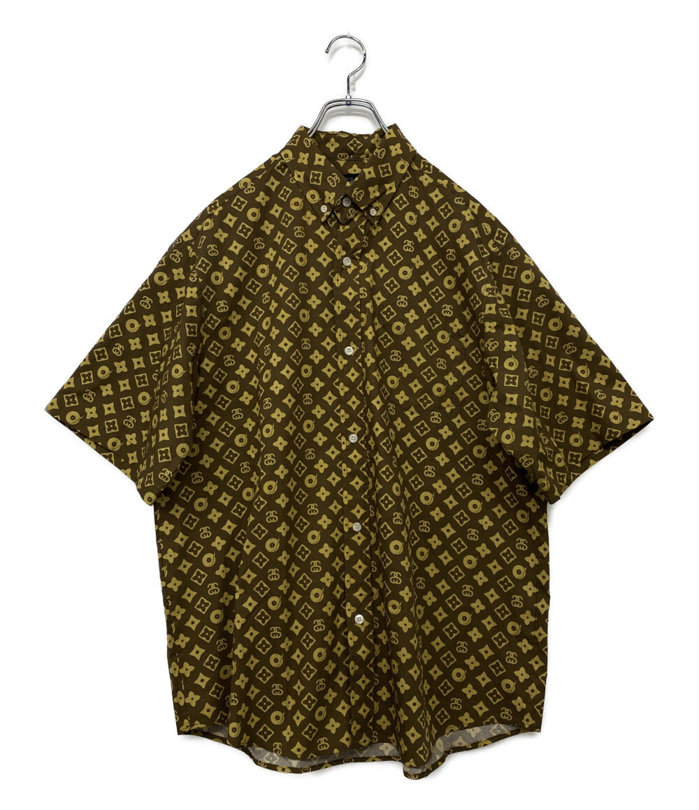 STUSSY 半袖シャツ USA製 90s モノグラム ブラウン メンズ SIZE M ステューシー