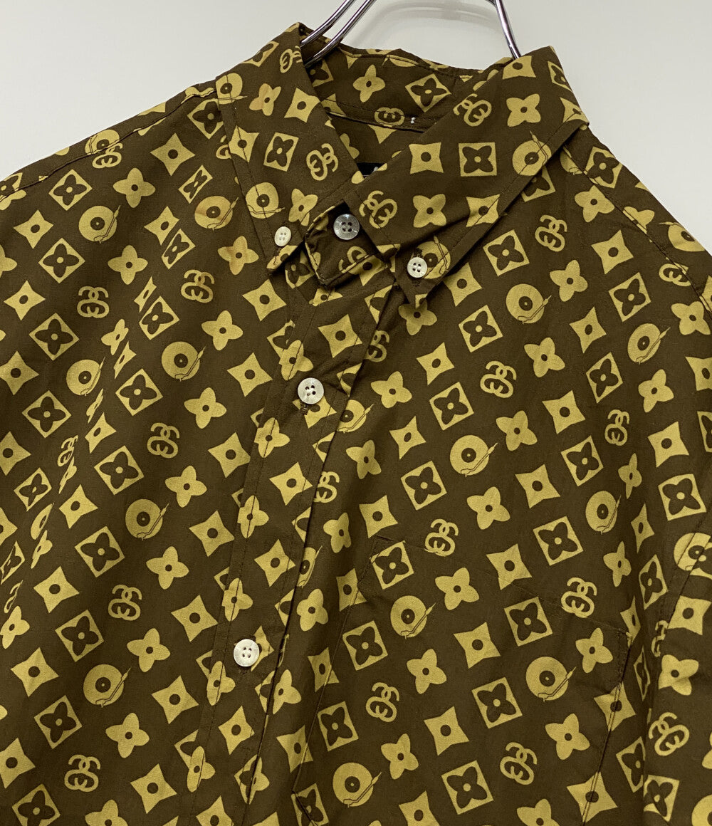 STUSSY 半袖シャツ USA製 90s モノグラム ブラウン メンズ SIZE M ステューシー