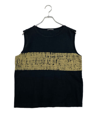 ISSEY MIYAKE MEN タンクトップ 筆タグ プリント ブラック 80s LY12077 メンズ SIZE M イッセイミヤケ メン