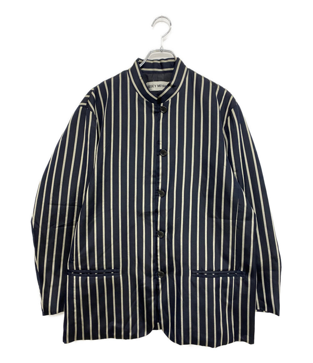 ISSEY MIYAKE ストライプジャケット 銀タグ ネイビー 90s IM13-FD040 レディース SIZE L イッセイミヤケ