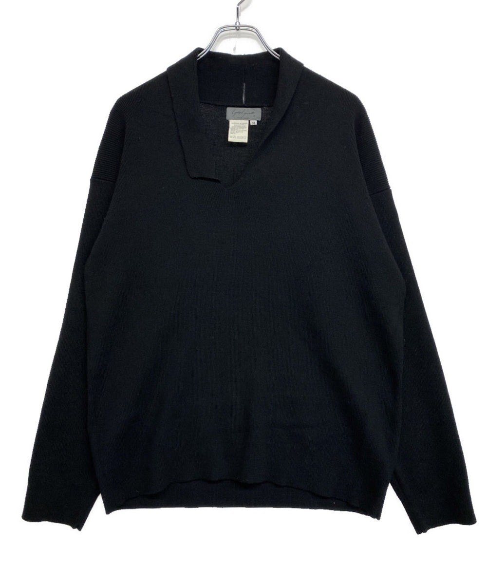 YOHJI YAMAMOTO POUR HOMME 80s 丸ロゴ 変形カラーニット ブラック メンズ SIZE M ヨウジヤマモトプールオム