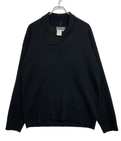 YOHJI YAMAMOTO POUR HOMME 80s 丸ロゴ 変形カラーニット ブラック メンズ SIZE M ヨウジヤマモトプールオム