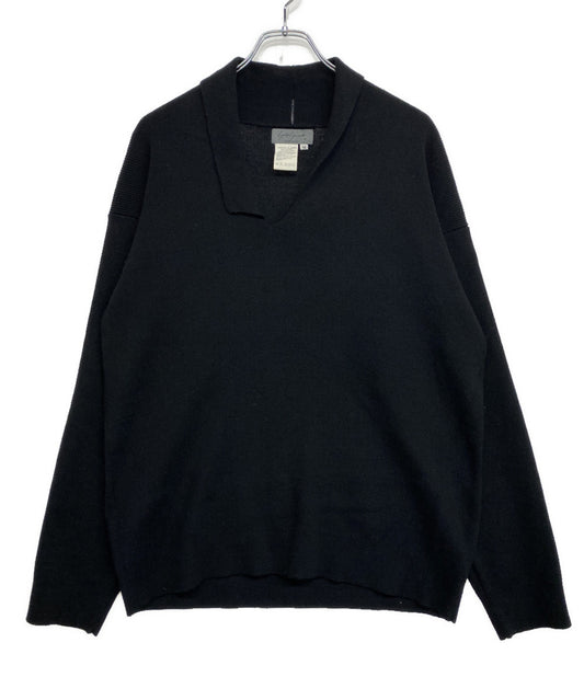 YOHJI YAMAMOTO POUR HOMME 80s 丸ロゴ 変形カラーニット ブラック メンズ SIZE M ヨウジヤマモトプールオム