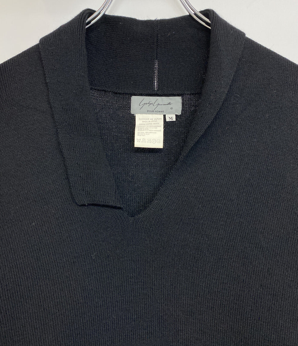 YOHJI YAMAMOTO POUR HOMME 80s 丸ロゴ 変形カラーニット ブラック メンズ SIZE M ヨウジヤマモトプールオム
