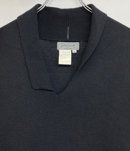 YOHJI YAMAMOTO POUR HOMME 80s 丸ロゴ 変形カラーニット ブラック メンズ SIZE M ヨウジヤマモトプールオム